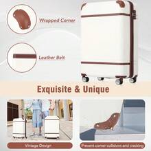 Hardshell Luggage Sets 3 Pieces 20"+24" Luggages And Cosmetic Case Spinner Suitcase With TSA Lock  Lightweight,Green - 白色+ABS - 查看 7