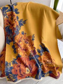 1 件女士仿羊绒花卉提花时尚围巾，百搭厚实保暖披肩，适合日常使用 - 黃色 - 查看 3