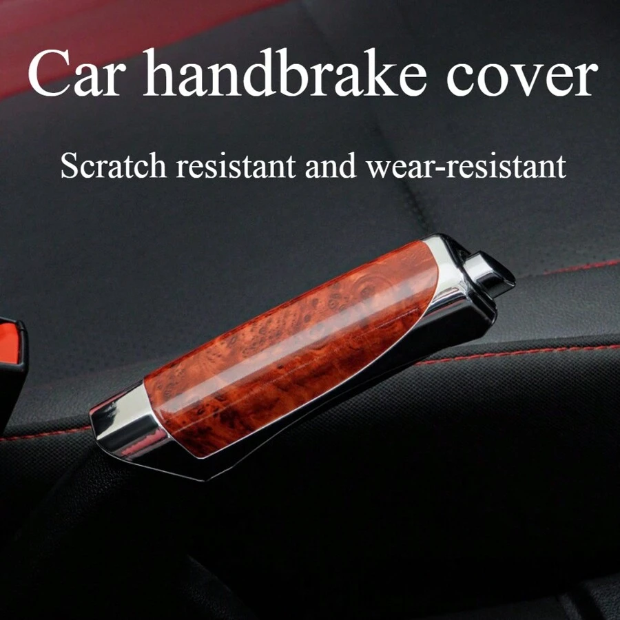 1pc Car Handbrake Cover, Carbon Fiber Pattern, Handbrake Decoration Sleeve, Handbrake Protector, Peach Wood Color