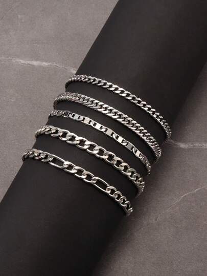 5/6 pièces Ensemble de bracelets minimalistes en acier inoxydable pour hommes, port quotidien unisexe