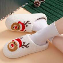 2024 Hot Selling Christmas Elk Embroidered Print Indoor Slip-On Slippers, Unisex Couple Home Slippers, Men & Women