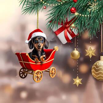 1pc,Christmas Dachshund Acrylic Decorations - 2D Car Rearview Mirror And Tree Decorations, Great For Vacation Home And Party Decorations,Christmas