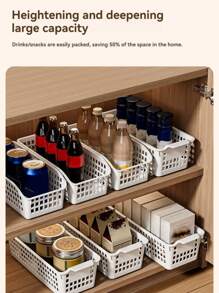 4pcs Hollow Storage Baskets, Kitchen Cabinet Organizers, Stackable Plastic Storage Boxes - Multi-Functional Organizers For Books, Snacks, Etc. - Ideal For Kitchen, Kitchen, Kitchen Accessories, Kitchen Tools, Organizer Kitchen, Makeup Organizer, Wedding Items, Flower Decorations, Home Stuff, Table, Home Decorations, Home Organization And Storage, Room Decor, Room Decor Bedroom - Multicolor - View 7