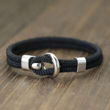 2023 New Fashion Men Black Rope Bracelet Double Layer Thread Nautical Bracelet Festival Accessories - Black - View 16