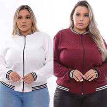 Kit 2 Plus Size Women's Bomber Jacket With Zipper G1 G2 G3 - 白葡萄酒和葡萄酒 - 查看 1