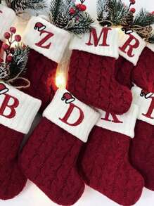 1 Meia de Natal Vintage Vermelha Tricotada, Meia de Natal Alegre com Pingente de Letra Inglesa com Capuz, Ideal para Decoração de Festa de Ano Novo de 2025, Meia de Natal Personalizada com Inicial, Decoração para Lareira, Enfeite para Árvore de Natal, Conjunto de Presente Surpresa para a Véspera de Natal, Presente de Natal, Decoração de Aniversário para Casa, Enfeite de Natal de Inverno - meias de natal - Ver 6