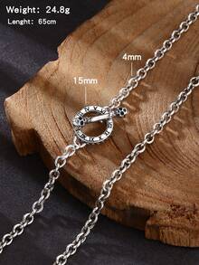 1 件 925 纯银复古做旧时尚 O 形环链罗马数字吊坠项链，适合男士日常佩戴 - 復古銀色 - 查看 3