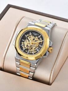 LONGLUX 1 件镂空自动机械男士腕表，不锈钢表带，商务腕表 - 彩色 - 查看 1