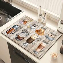 1 pieza Decoración del hogar, Alfombra absorbente de drenaje para máquina de café, Almohadilla de secado de vajilla de mostrador, Alfombrilla de lugar de cocina de diatomita, Alfombrilla de secado de platos con impresión de café, Alfombrilla de drenaje lavable antideslizante, Adecuada para la cocina y la cafetería