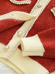 Bộ 2 chiếc áo len cardigan dài tay thường ngày và váy cho bé gái, mùa thu/đông - Đỏ - Xem 4