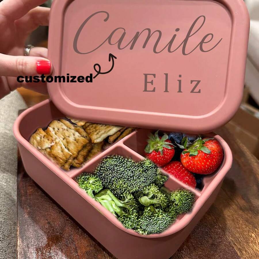 Custom Silicone 3 Compartments Bento Box, Personalized Student Lunch Box, Custom Student Silicone Lunch Box Christmas Gift - Multicolor - View 1