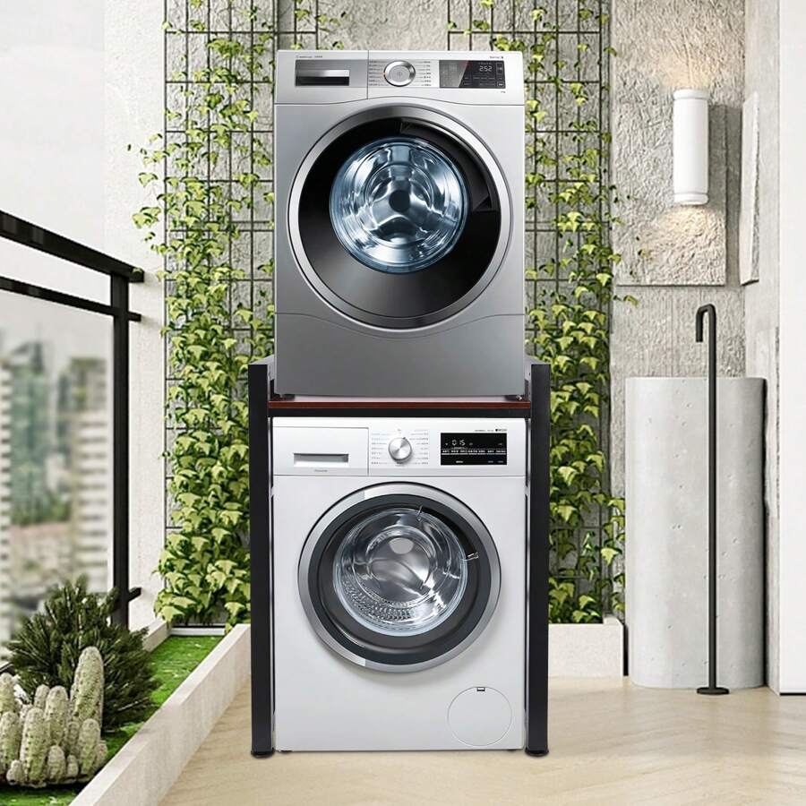 Giá để máy giặt và máy sấy, Kệ để máy giặt và máy sấy, Giá để đồ cho phòng tắm khi trở lại trường - Màu Đen + Gỗ Tếch - Xem 1