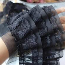 1 pieza 3 capas de tela de gasa de malla con pliegues 3D con bordado y ribete de volantes, para manualidades de vestidos, cortinas y decoración