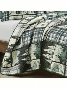 3 Pcs Cabin Lodge Rustic Country Bear Quilt Bedspread Set 22672 - 國王 - 查看 5