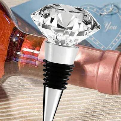 1 pieza Tapón de botella de vino de cristal de diamante rojo, sellador reutilizable para vino y bebidas, accesorio de decoración de vino y regalo personal