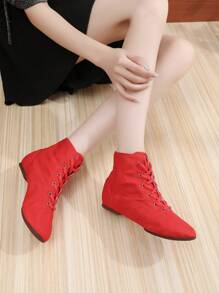 Lace Up Jazz Boots High-Top Dance Shoes For Adults Detachable Rubber Sole Soft Bottom Practice Dance Shoes Ballet Shoes Red Thick Bottom Sports Shoes Indoor Outdoor Dance Sneakers Classical Dance Belly Dance Shoes Yoga Training Autumn Winter Boots Latin/Ballroom Dance Shoes/Cha Cha Dance/Practice Dance Shoes/Dance Performance/Tango/International Folk Dance Comfortable Wear-Resistant Non-Slip Breathable Lightweight Women Shoes - Red - View 2