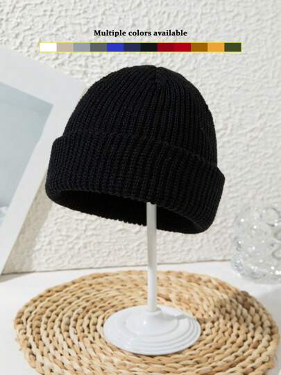 1pc Unisex Plain Beanie Hat, Outdoor Casual Streetwear Acrylic Knit Cap, Solid Color, Autumn/Winter (Please Refer To Size Details For Head Circumference Measurement)