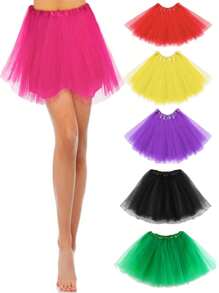 1 pieza Falda de tul con 4 capas y forro para mujer adulta, disfraz retro de los 80 para correr, fiesta de Navidad, ballet. Falda de tutú esponjosa y colorida para niñas, de un solo color para primavera, verano, otoño, invierno, Halloween y Navidad