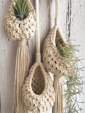 1/3 件空气凤梨科植物悬挂袋，悬挂花盆网袋，手工编织绳，适用于室内、田园和室外装饰、家居装饰、房间装饰、墙壁装饰