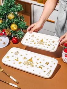 1pc Christmas Ceramic Steak Plate, Household Kitchen Tableware - Multicolor - View 7