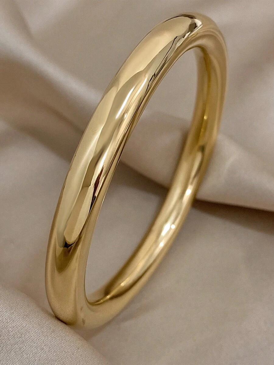 1pc Minimalist Stainless Steel Bracelet For Women Elegant And Classic Stackable Bracelet For Daily Party Christmas Jewelry - Thick Plain Ring - View 1