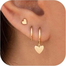 suteyi 3 Pairs Gold Hoop Earring, 14K Gold Plated Earring Stacks Heart Star Moon Hoop Charm Huggie Earrings For Women Valentines,Mom,Mother,Mother's Day,Gift - Gold - View 10