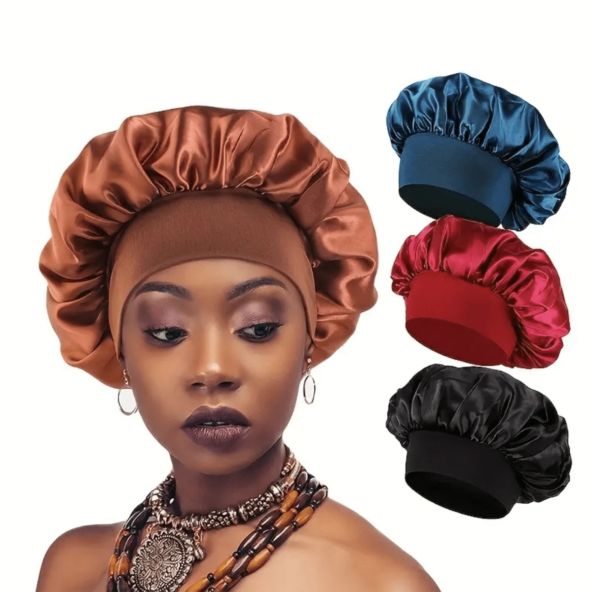 Gentle Satin Sleep Bonnet For Women: Elastic Wide-Band Design For Frizz ...