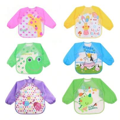 1/3/6 paquetes Bata de arte para niños de manga larga impermeable Delantal de pintura para ropa de pintura de niños Delantales de artista Suministros de arte