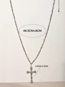 1pc White Gold Plated Cross Pendant Necklace, Suitable For Men And Women Daily Wear, Christian Cross - Type a - View 3