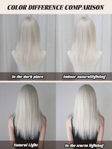 NAMM Zweischichtiges Silberhaarperücke für Frauen, lange gerade Haare mit Pony, hitzebeständige synthetische Haare, silber-weiße Perücke für Mädchen, Alltag und Partys, 24 Zoll