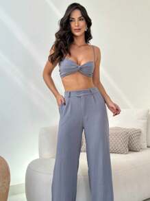Pants And Cropped Pantaloons Set. - Gris Claro - Ver 3