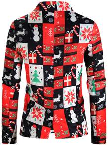 Christmas Digital Print Casual Suit Jacket For Men - Multicolor - View 4