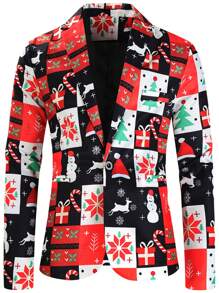 Christmas Digital Print Casual Suit Jacket For Men - Multicolor - View 3