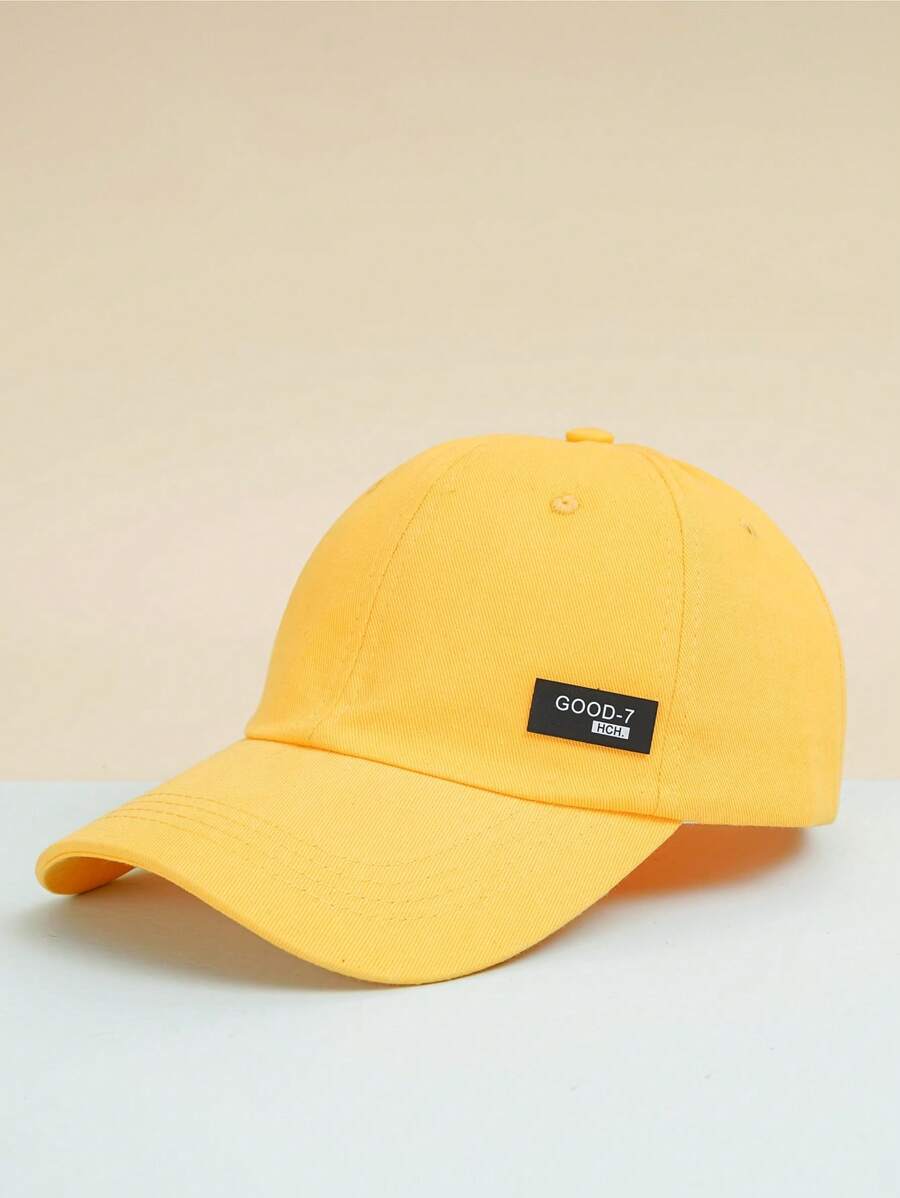 1pc Unisex Minimalist Leather Logo Baseball Cap, Y2K Style Versatile For Daily Outdoor Wear - Yellow - View 1