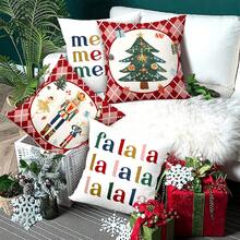 4 件圣诞主题枕套，圣诞快乐，圣诞驯鹿和雪花装饰抱枕套，适用于圣诞节客厅和卧室沙发装饰，不含枕芯，圣诞节 - 查看 4