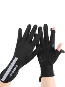 1 双防晒骑行手套，适合骑自行车、骑摩托车和滑雪，黑色手套 - 黑色 - 查看 1