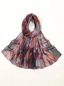 1pc Women's Bohemian Style Watercolor Print Headscarf, Muslim Sunscreen Head Wrap, Elegant Versatile Scarf Shawl For Friends Gathering, Suitable For Daily Wear