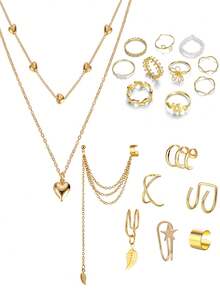 Bộ trang sức 18-73 chiếc Kiểu dáng đơn giản thanh lịch cổ điển Bướm, Trái tim, Ngọc trai giả, Nút xoắn, Ngôi sao, Mặt trăng, Đá giả, Dây rộng, Dây chuyền rắn, Dây chuyền bện, Hoa tai hình chữ C hình học, Dây chuyền, Nhẫn, Vòng tay cho ngày lễ, Tiệc tùng, Đeo hàng ngày - Nhiều màu - Xem 9