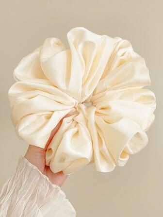 1개 크림색 인조 실크 초대형 곱창 밴드, 높은 탄성, 부드럽고 매끄러운 질감, 고급스러운 캐주얼 스타일, 여성을 위한 편안하고 다재다능한 헤어 액세서리 헤어 타이 곱창 밴드 헤어 타이 포니테일