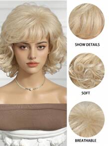 Elegant Pear Hair Style Blonde 12-Inch Short Curly Wig With Bangs, Woven Synthetic Wig For Women, Ideal For Everyday And Festive Wear Festival Gifts For Women - Vàng - Xem 6