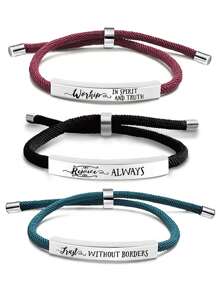1pc Customizable Woven Bracelet With Engraved Motivational Phrases, A Special Gift,Multi-Functional,Durable,Ornamental,Reusable,Exquisite,Stylish,High-Quality,Colorful,Modern,Custom,Personalized,Unique,Ideal Gifts For Him,Ideal Gifts For Her,Boyfriend,Dad,Girlfriend,Mom,Family,Friends,Tea Room,Home,Garden,Office,For Anniversaries,For Valentine's Day,For Mother's Day,For Birthdays,For Father's Day,For Graduation,For Weddings,For Housewarming - White - View 5