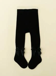 1pc Baby Girls Bow Decor Basic Leggings, Cute & Comfortable For Outdoor Activities, Suitable For All Seasons