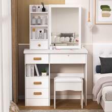 Vanity Desk With Sliding Mirror, Bedroom Dressing Table, Makeup Table With 5 Drawers & Shelves, Hidden Storage Space - White - View 8