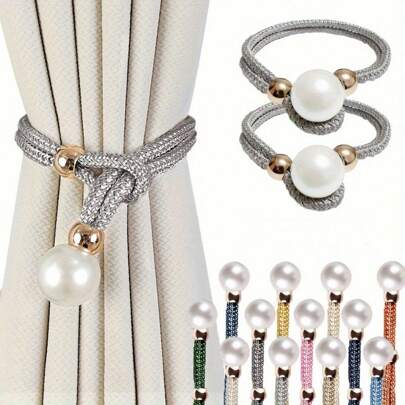 2pcs French Curtain Tiebacks With Faux Pearl Decorations, Convenient Drape Tiebacks Decorative Curtain Holdbacks Holder Curtain Tiebacks For Window Draperies, Curtain Ties For Home Bedroom Office Decor