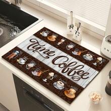 1 pieza Decoración del hogar, Alfombra absorbente de drenaje para máquina de café, Almohadilla de secado de vajilla de mostrador, Alfombrilla de lugar de cocina de diatomita, Alfombrilla de secado de platos con impresión de café, Alfombrilla de drenaje lavable antideslizante, Adecuada para la cocina y la cafetería