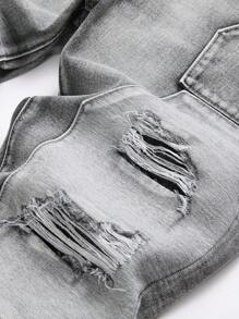 Men's Fashion Ripped Skinny Daily Wear Casual Jeans - Grey - View 4