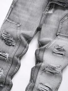 Men's Fashion Ripped Skinny Daily Wear Casual Jeans - Grey - View 3