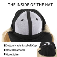 Hat Wigs For Women Baseball Cap With Hair Extensions Synthetic Long Straight Hat With Hair Attached For Women Adjustable Hat Wig For Daily Use - Khaki - View 7