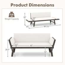 Lifezeal Outdoor Convertible Sofa Daybed With Adjustable Armrests Removable Cushions White/Gray/Navy