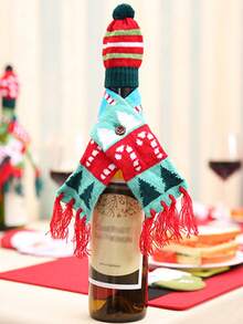 1 Stück zufälliger Stil Weihnachts Weinflasche Dekoration, Weihnachts Schal & Mütze Set, Weihnachts Rotwein Flasche Abdeckung Heim Dekoration Weihnachtsdekorationen Raumdekoration Winter